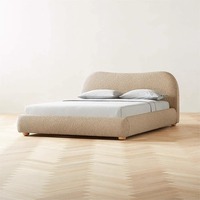 Ensemble de lit queen moderne en velours et coton avec rangement, cadre en bois massif, style doux