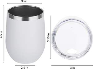 Gobelets à vin en acier inoxydable en gros avec couvercle, gobelets isothermes personnalisés blancs de 12 oz, tasses à café de voyage - Product Image 3