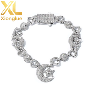 Factory Custom Fine Jewelry Hip Hop 10mm Moon Star 925 Sterling Silver Bracelet Moissanite Luxury Women <b>Men</b> Chain Link Bracelets - Product Image 6