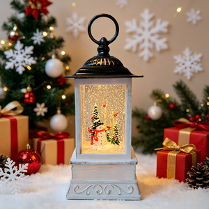 Vintage Style Lantern Christmas Snowfall Ornament Luminous <b>Music</b> <b>Box</b> Desktop Decoration Festival Gift Creative Glass Craft - Product Image 3