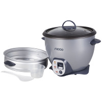 Autocuiseur Électrique Automatique Gris Argenté avec Revêtement Antiadhésif, Couvercle en Verre, Cuve Amovible et Tasse à Mesurer