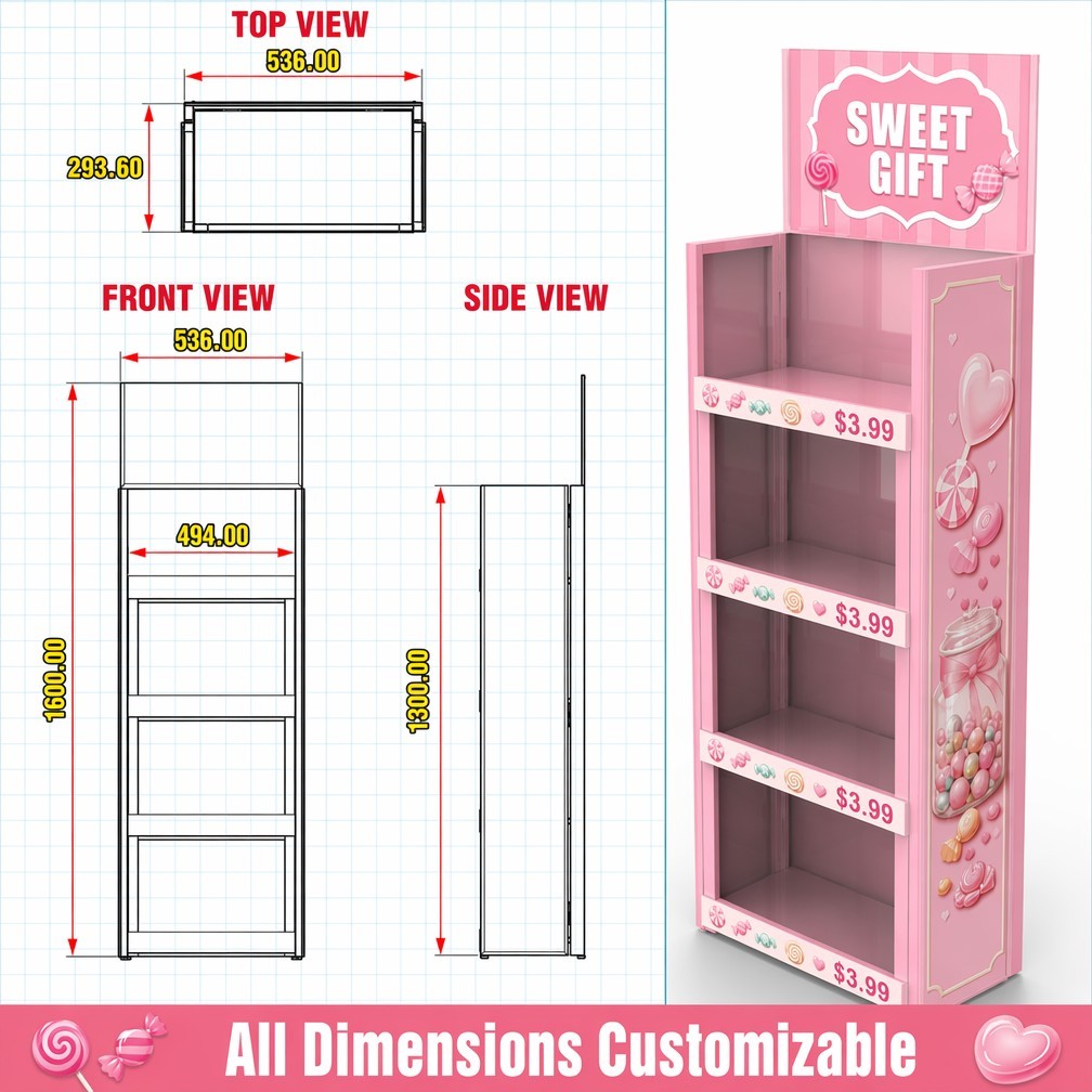 Apache Custom Candy Display Rack 4-Way 4-Tier Metal Confectionery Merchandiser Knock Down Spinning Stand for Sweet Boutique OEM — view 4