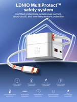 Chargeurs de téléphone portable LDNIO Q10 65W GaN PD3.0 avec câble rétractable intégré, chargeur rapide USB C 3 ports, adaptateur de voyage pour téléphone