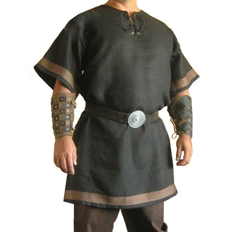 เสื้อคอสเพลย์ผู้ชายเสื้อยืดวินเทจยุคกลางเสื้อนักรบยุคฟื้นฟูศิลปวิทยาชุดอัศวินเสื้อโจรสลัดเรอเนซองส์