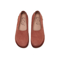 Chaussures plates décontractées confortables pour femmes, en cuir lavé rétro, à bout rond, à enfiler