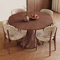 Table à manger ronde en bois massif vintage couleur noyer style médiéval pour petits appartements et hôtels