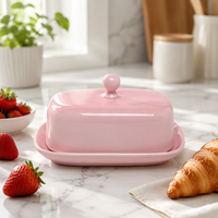 Beurrier en céramique rose écologique de conception européenne avec couvercle, idéal pour les fêtes – Offre promotionnelle