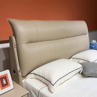 Cadre de lit moderne minimaliste beige en cuir véritable avec tête de lit capitonnée pour chambre principale