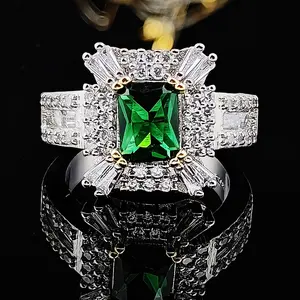 925 Sterling Silver Natural Octagon Cut 2ct Colombian Emerald Gemstone AD Ring
