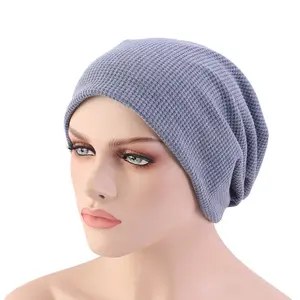 Topi katun desainer Musim Dingin, topi Beanie rajut lapisan ganda Slouchy, topi Beanie kain lembut untuk pria