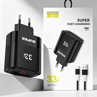 Chargeur rapide pour téléphone portable 33W avec prise US EU, QC3.0, USB, câble Type C, adaptateur de voyage USB à charge rapide 33W