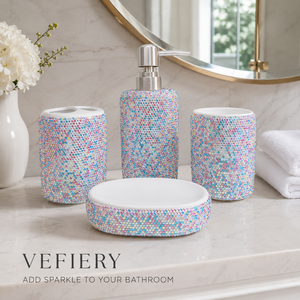 Ensemble de salle de bain en strass : Distributeur de savon, porte-brosse à dents, porte-savon, gobelet – Accessoires brillants pour coiffeuse, maison, cadeau - Product Image 2
