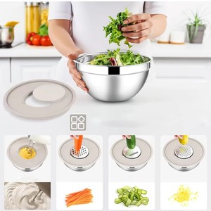 Set di 6 Ciotole per Insalata in Acciaio Inox Color Kaki, Ciotola per Mescolare Uova con Coperchio Anti-Schizzi, Bacinella per Lavare Verdure - Product Image 2