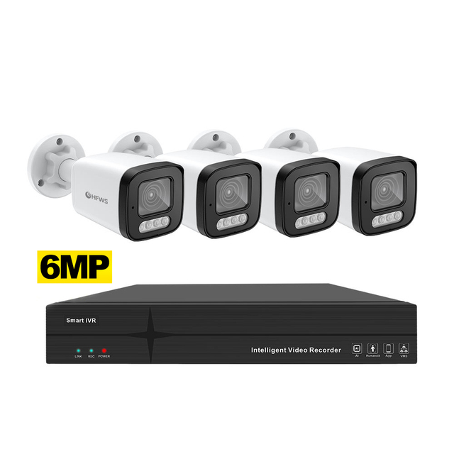 8ch NVR 4Pcs 6MP PoE IP CCTV Camera System 25FPS OEM Indoor Outdoor Video Surveillance System Color Night Vision HDD Network