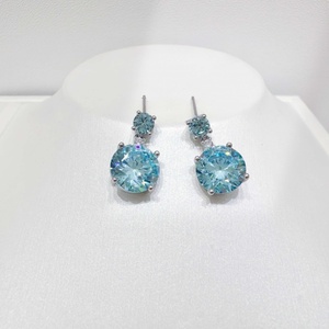 Boucles d'oreilles pendantes en argent sterling 925 avec zircon cubique, pour un usage quotidien, luxueuses, délicates, classiques, pour femmes, pierres bleues. - Product Image 1