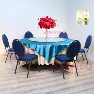 Venta al por mayor de muebles de hotel apilables, restaurante, marco metálico redondo azul, mesas y sillas de salón de banquetes de boda para eventos de fiesta - Product Image 3