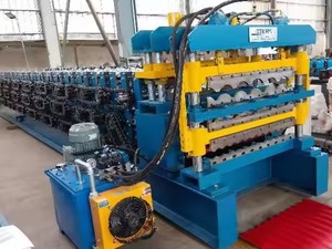 자동 금속 강철 3 층 유약 사다리꼴 골판지 지붕 타일 롤 형성 트리플 루핑 시트 만들기 기계 3 in 1 - Product Image 5