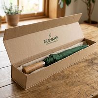 Parapluie droit éco-responsable en fibre de verre avec logo personnalisé, certifié GRS, classique, en RPET, manivelle en bois, protection solaire