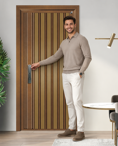 Porte d'entrée minimaliste en aluminium avec serrure à empreinte digitale, verre trempé, étanche, antivol, pour salon, extérieur, appartement - Product Image 4