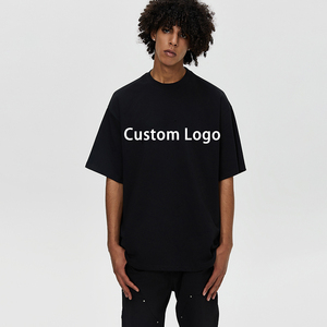 <span class=keywords><strong>T</strong></span>-shirts personnalisés en gros, hip-hop, basique, noir, 270 g/m², col rond, épaules tombantes, surdimensionné - Product Image 1