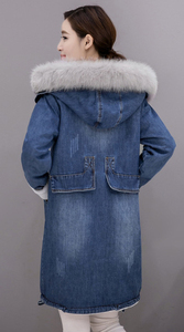 Blouson d'hiver en jean pour <span class=keywords><strong>femme</strong></span>, ample, chaud, à grandes poches, avec capuche, <span class=keywords><strong>grande</strong></span> <span class=keywords><strong>taille</strong></span>, en denim, 2020 - Product Image 5