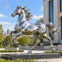 Sculpture de cheval en acier inoxydable pour extérieur, finition miroir, statue animale personnalisée, art métallique durable pour hôtel, place publique, cour, jardin