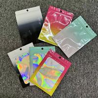 Sacs refermables en Mylar couleur personnalisée avec fermeture éclair, emballage holographique pour petites entreprises, faible MOQ pour colliers