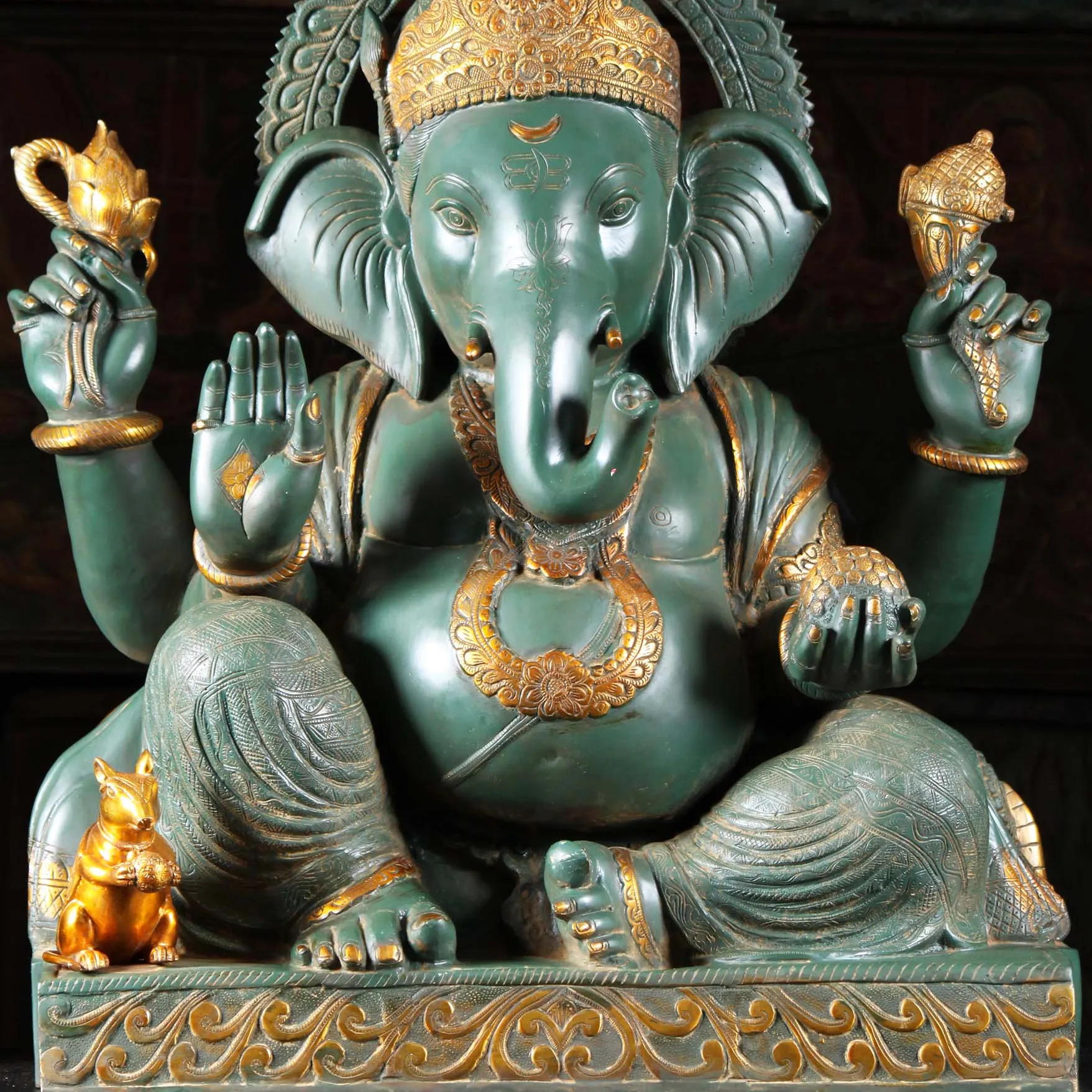 Pirinç oturmuş Ganesh heykeli bronz hindu tanrı buda heykel