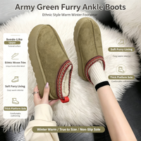 Bottines d'hiver pour femmes, style rétro, plateforme, col tissé ethnique, doublure chaude et moelleuse, semelle antidérapante, bottes décontractées