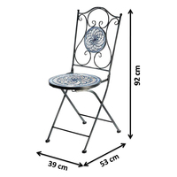 Meubles de jardin pliants modernes pour l'extérieur, aspect mosaïque, 1 table, 2 chaises, métal bleu/blanc, appartement Ronry DR-E2611