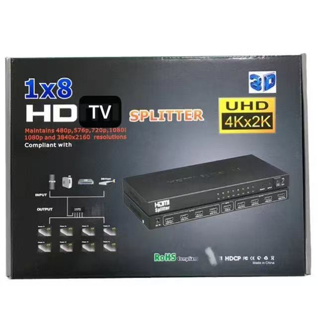 4Kx2K 60Hz 1x8 HDTV Splitter HDCP Pass-Through Video Signal Splitter for HDTV Source Input to Multiple Displays Simultaneously