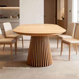Ensemble de <span class=keywords><strong>table</strong></span> à manger extensible moderne de style farmhouse, ronde à ovale, avec base à piétement rainuré, élégant mobilier familial pour salle à manger - Product Image 2