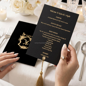 Set de Menú de Boda Vintage con Logotipo Personalizado, Invitación Personalizada con Borla y Forma Troquelada en Cartulina - Product Image 5