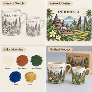 Taza de Cerámica de Recuerdo de Viaje a Asia e Indonesia, Taza de Café de Porcelana con Estampado del Templo <span class=keywords><strong>Borobudur</strong></span>, Regalos de Recuerdo al por Mayor - Product Image 4