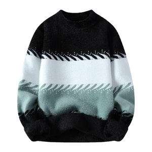 Venta al por mayor nuevas tendencias suéter de punto bloque de color cuello redondo cómodo hombres sudadera manga larga Otoño Invierno prendas de punto - Product Image 1