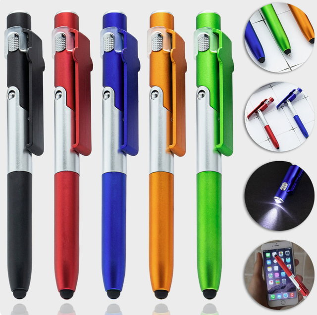 Custom Logo 4 in 1 Multifunctional Toy Pen Foldable Light Phone Stand Stylus Ballpoint Promotional Gift