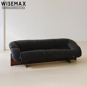 WISEMAX-Juego de sofás seccionales de cuero negro de 3 plazas con patas de madera, sofás modulares de <span class=keywords><strong>una</strong></span> <span class=keywords><strong>plaza</strong></span> para uso en Villa - Product Image 6