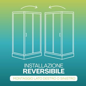 Box Doccia Angolare 80x80 Cm Altezza 185 Cm Porta Scorrevole Centrale Reversibile con Maniglia - Product Image 3