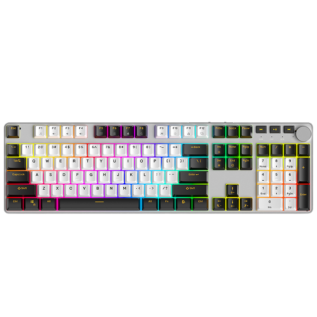 TMICE 107 Keys Full Size Aluminum Mechanical Keyboard Knob Rainbow Backlit Anti-Ghosting USB Wired Red Switch Gaming Private