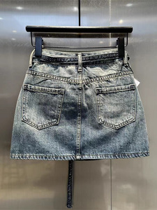 <span class=keywords><strong>Jupe</strong></span> <span class=keywords><strong>Courte</strong></span> en Jean Vintage Grande Taille à Perforations Chaudes, Taille Haute Amincissante, Coupe Trapèze pour <span class=keywords><strong>Femme</strong></span> - Product Image 2