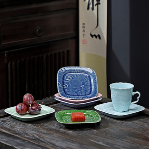Ceramic Chinese Style Square Dish Wave Pattern Porcelain Fruit Platter <b>Snack</b> <b>Tray</b> Tea Accessory Party Use - Product Image 1