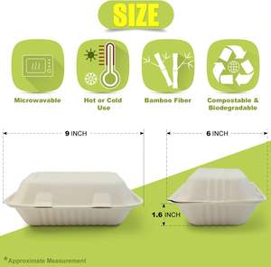 Desechable 9x6x3 pulgadas de fibra de bambú tapa con bisagras compostable cajas para llevar seguro <span class=keywords><strong>sin</strong></span> <span class=keywords><strong>gluten</strong></span> <span class=keywords><strong>hamburguesa</strong></span> pan comida para mascotas - Product Image 2