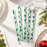 Pailles à boire réutilisables imprimées avec un motif d'arbre de Noël, écologiques, fabriquées en PP, parfaites pour les fêtes de Noël