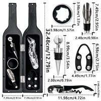 Ensemble cadeau d'accessoires pour le vin 5 pièces avec tire-bouchon, coupe-capsule, verseur, bouchon et anneau anti-goutte, étui noir mat en forme de bouteille