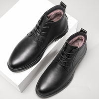 Sepatu bot Derby pria, seragam Dress Oxford tinggi sedang atas pergelangan kaki pendek bertali kulit sapi asli timbul katun empuk hangat