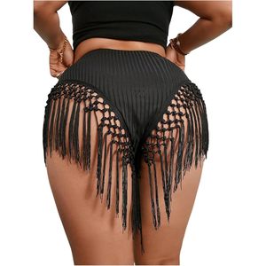 FOXA Shorts Mini de Mujer Tallas Grandes con Borlas, Estilo Boho, con Flecos, Parte Inferior de Bikini, Ropa de Playa de Verano, Shorts Ajustados - Product Image 1