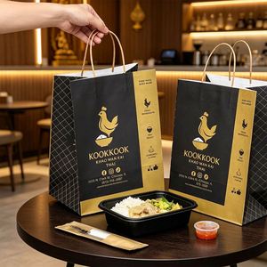 ถุงกระดาษคราฟท์สำหรับใส่ข้าวสำหรับร้านอาหารไทย แบบใช้แล้วทิ้ง ย่อยสลายได้ รีไซเคิลได้ เป็นมิตรกับสิ่งแวดล้อม พิมพ์โลโก้ตามสั่ง - Product Image 1