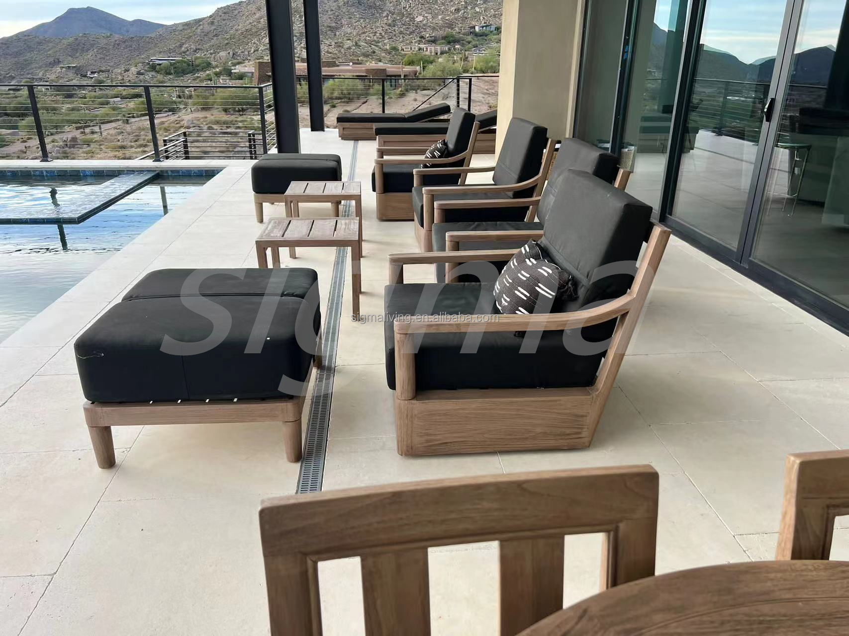 New design outdoor furniture sofa set all weather waterproof patio solid wooden teak garden sofa