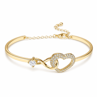 Bracelet tendance en forme de double cœur entrelacé pour femmes, avec pavé de CZ, en cuivre doré, réglable, cadeau de mariage