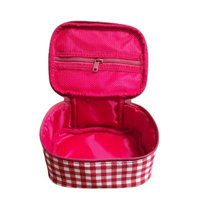 Bolsa de Maquillaje Impermeable de Tela a Cuadros, Organizador de Cosméticos, Estuche de Viaje para Artículos de Tocador con Divisores Extraíbles - Product Image 4